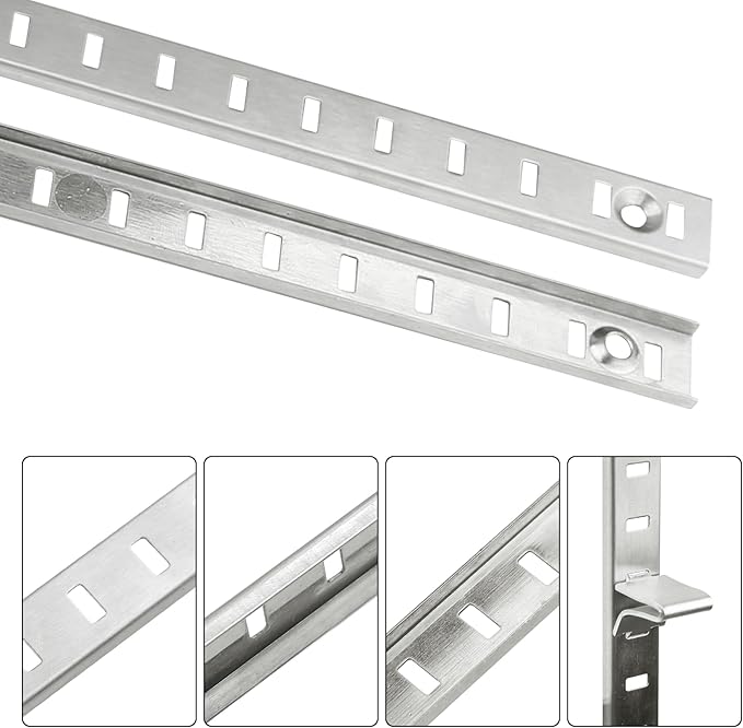 Bueyfolt 20 Sets 17 Inch Pilaster Shelf Brackets, Adjustable Mortise Mount Shelf Rails with 3 Pilaster Clips and Screws for Wall Shelving System