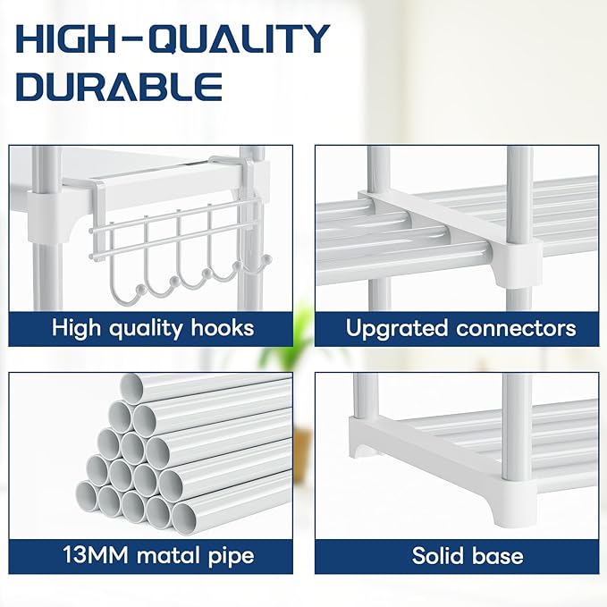 Mavivegue 9 Tiers Shoe Rack Tall Shoe Organizer Shoe Storage 50-55 Pairs Vertical Shoe Shelf Large Shoe Rack Organizer Stackable Shoe Racks for Entryway, Closet, Garage, Bedroom,Cloakroom - White