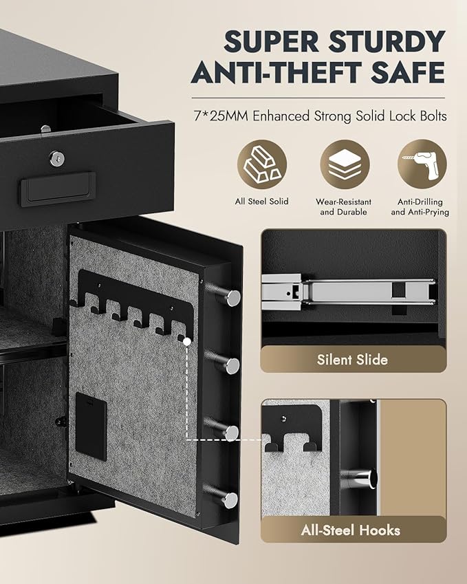 5.1 Cu Ft Heavy Duty Drawer Safes Home Safe with Fireproof and Waterproof Bag Safe Box with Digital Keypad Alarm System Removable Shelf for Cash Files Office Hotel