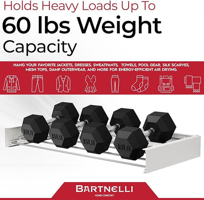 Bartnelli Wall Mounted Laundry Drying Rack for Clothes | Made in Europe with Patented Foldable Design for Maximum Space-Saving Efficiency, Collapsible Clothing Racks for Indoor and Outdoor