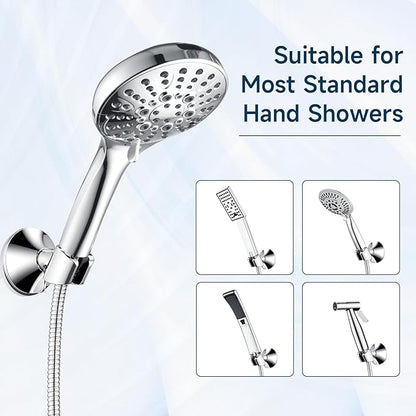 BRIGHT SHOWERS Handheld Shower Head Holder with Dual Angle Positions, Wall Suction Bracket Includes Adhesive 3M Disc, No Tools Required and Easy Installation, Chrome Finish