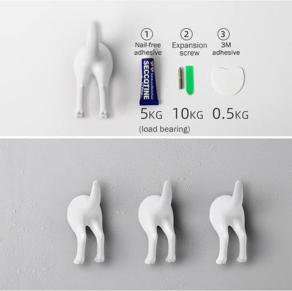Dog Tail Hooks Set of 2, Wall Mounted Dog Butt Hook Door Hanger, Hat Coat Key Leash Towel Hanger, Key Holder for Wall Rustic Decor Pet Lovers Gifts