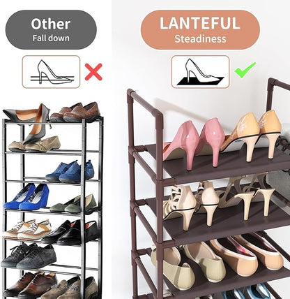10 Tiers Tall Shoe Rack 20-25 Pairs Boots Organizer Storage Sturdy Narrow Shoe Shelf for Entryway, Closets with Hooks, Brown