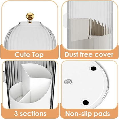 Makeup Brush Holder with Lid 360 Rotating Clear Dustproof Make Up Organizers for Vanity Bathroom Countertop, Transparent | with Lid, 360 Rotating, Dustproof