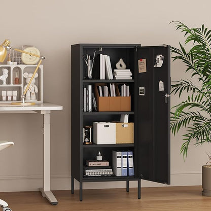 Metal Locker Cabinet Lockable Bathroom Storage Cabinet Black 4 Tier Employee Lockers for Home, School, Office, Garage H49.21'' (Black)