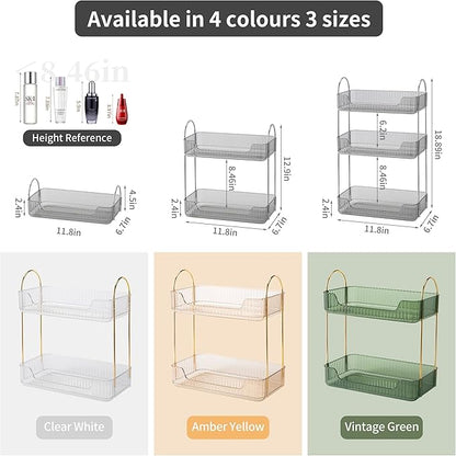 2 Tier Bathroom Organizer Countertop Makeup Perfume Tray Skincare Organizer for Bathroom Dresser Vanity (Grey)