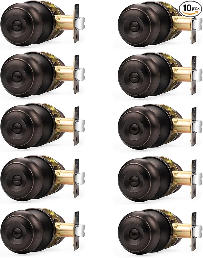 Probrico Oil Rubbed Bronze Door Knobs, Interior Door Knobs with Round Ball Knob, Bronze Privacy Door Knob for Bedroom Bathroom, 10 Pack