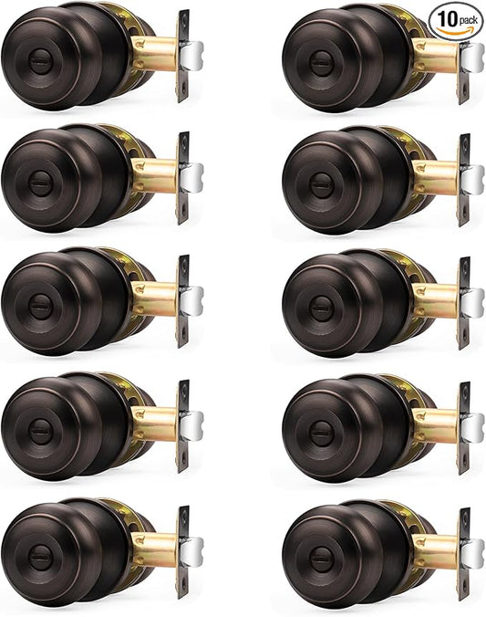 Probrico Oil Rubbed Bronze Door Knobs, Interior Door Knobs with Round Ball Knob, Bronze Privacy Door Knob for Bedroom Bathroom, 10 Pack