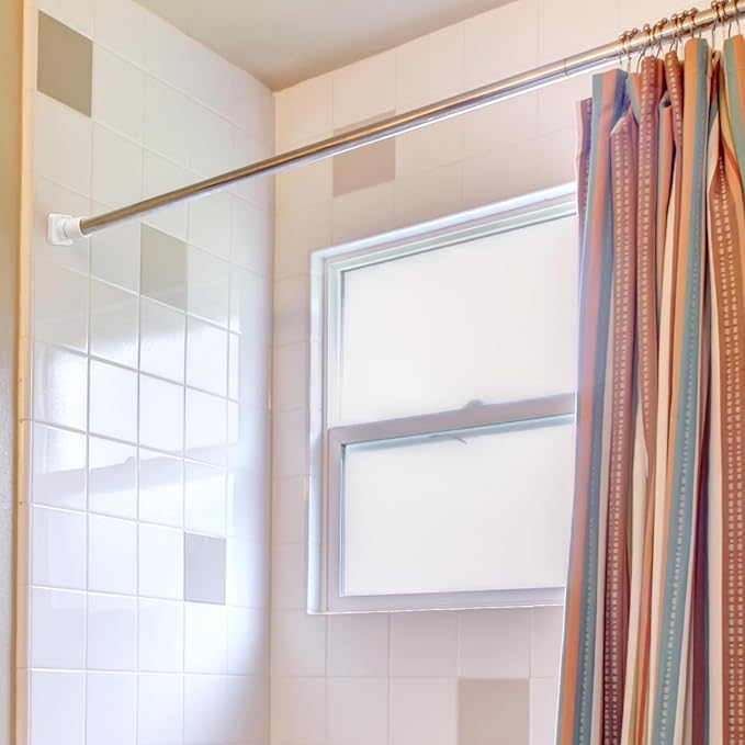 Shower Rod Holders for Wall - Angled 25mm Bracket & Rotation Knob Set, Includes Screws & Plugs for Sloped Ceiling (2, White)