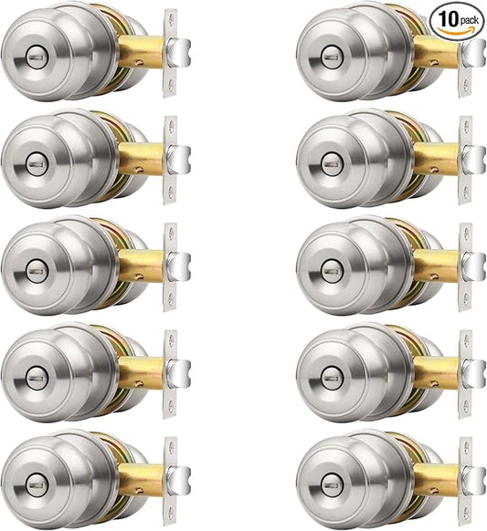 Probrico Brushed Nickel Interior Door Knobs, Privacy Door Knob for Bathroom Bedroom, Stainless Steel Door Knob for Interior Door, 10 Pack