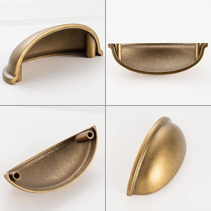 KOOFIZO 10 Pack 3 Inch Bin Cup Drawer Pulls Antique Brass Cabinet Handles Vintage Brass Cabinet Pulls for Kitchen Cabinets Drawer Dresser Cupboard Bedroom Bathroom