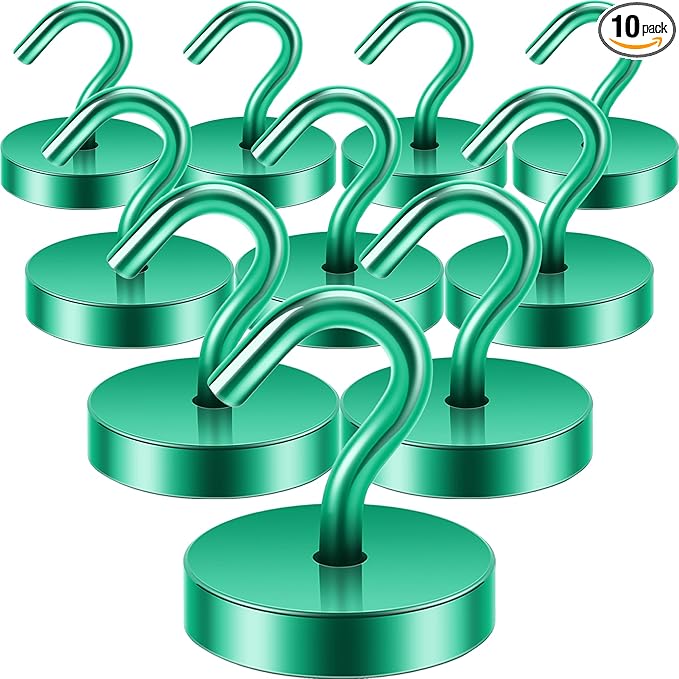 Neosmuk Magnetic Hooks, Cruise Ship Essentials, 120lb+ Heavy Duty Magnetic Hooks for Cruise Cabins, Refrigerator, Grill, Hanging, and Travel | Extra Strong Must-Haves Magnet Hook,Green, Pack of 10
