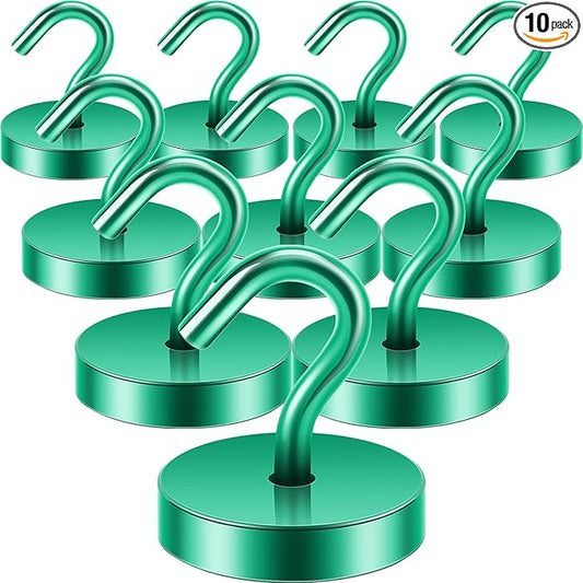 Neosmuk Magnetic Hooks, Cruise Ship Essentials, 120lb+ Heavy Duty Magnetic Hooks for Cruise Cabins, Refrigerator, Grill, Hanging, and Travel | Extra Strong Must-Haves Magnet Hook,Green, Pack of 10