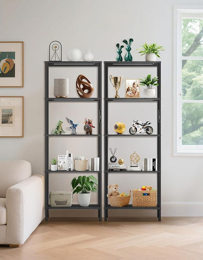 5 Tier Bookshelf with LED Light, Dimmable Bookcase with Touch & Remote Control, 3 Color Temperatures, Tall Modern Display Standing Shelf for Living Room, Bedroom, Home Office (Black)