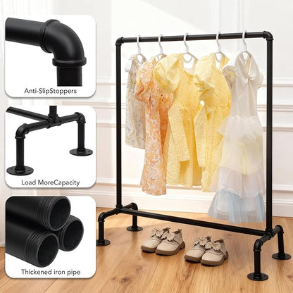 Kids Pipes Dress up Clothing Rack, Kids Clothes Rack, Child Garment Rack, Hanging Clothes Rod Storage Shelf Organizers Shelves Shelving, Black Metal