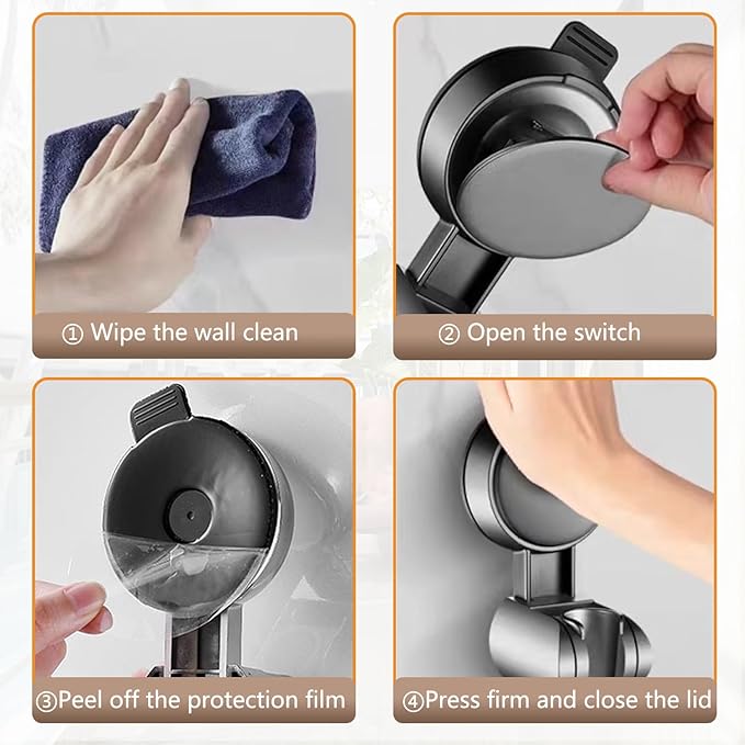 Resdenio Shower Head Holder - Strong Suction Cup No Drilling Showerhead Bracket Waterproof Handheld Shower Holder, Adjustable Wand Holder for RV, Kids, Bathroom (Black)