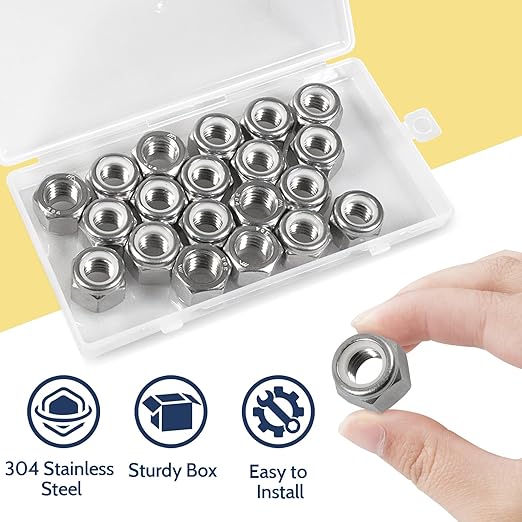 20 Pack 1/2"-13 Inch Locknuts,304 (A2-70) Stainless Steel Nylon Insert Lock Nuts,Standard Inch Thread Nylock Nuts
