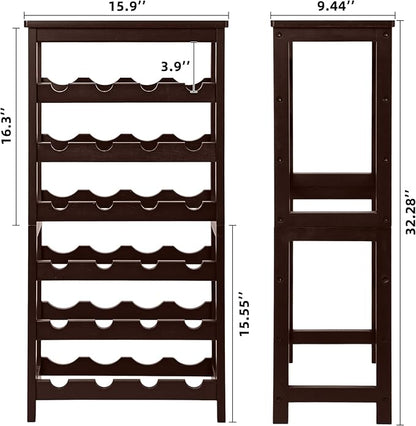 VASMIA Wine Rack Free Standing Floor, 6-Tier Display Wine Storage Shelves with Table Top, 24-Bottle Bamboo Wine Rack Shelf for Kitchen Bar Dining Room Living Room, Brown