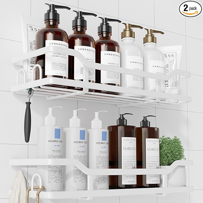 Kitsure Shower Caddy Extra Large - Adhesive Shower Organizer, Stainless Steel Shelf for Inside Shower, No Drill Bathroom Organizers and Storage, Home Decor Accessories, 2 Pack,White