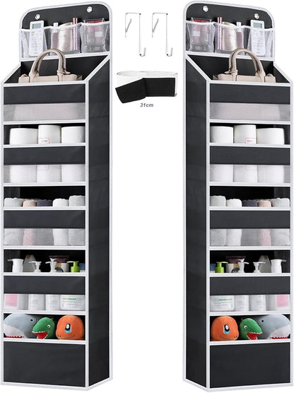 Over the Door Organizer Storage - 5 Tier Hanging Storage shelves Door Organizer with Pockets, Anti Tilt 44 lb Load Behind Door Organizer for Bedroom,Nursery,Bathroom,Kitchen,Dorm,Shoe - 1 Pack, Black