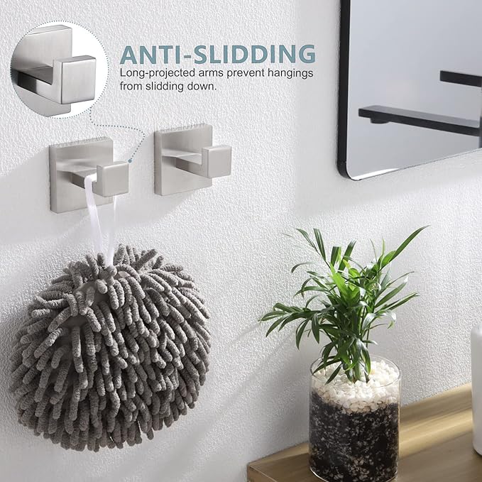 KOKOSIRI Bath Towel Hook Wall Mount Square Robe Hook Coat Hook, Bathroom Kitchen Garage Heavy Duty Wall Mounted, SUS 304 Stainless Steel, Brushed Nickel, B1010BR-P2
