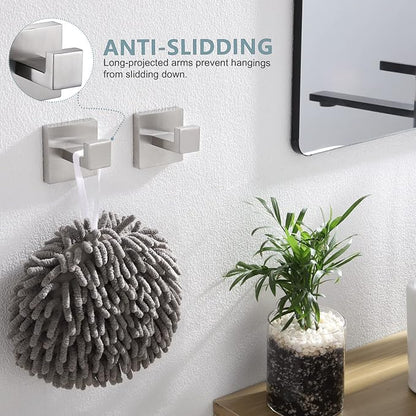 KOKOSIRI Bath Towel Hook Wall Mount Square Robe Hook Coat Hook, Bathroom Kitchen Garage Heavy Duty Wall Mounted, SUS 304 Stainless Steel, Brushed Nickel, B1010BR-P2