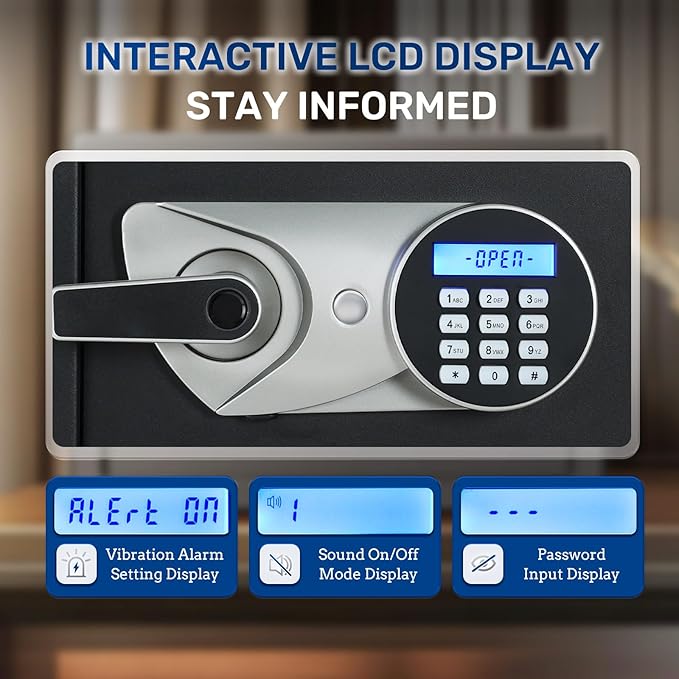 BlackSmith Home Safe Box 1.2 Cubic Feet Biometric Gun Safe Quick Access Fingerprint Security Lock Box for Pistols, Cash, Jewelry with Dual Alarm System LCD Display and Fireproof Bag