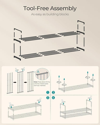 SONGMICS Shoe Rack, 2-Tier Shoe Organizer, Metal Storage Shelf, Upright or Upside Down, for 15-18 Pairs, Stackable, for Entryway, 11.8 x 46.1 x 14.6 Inches, Black ULSA032B01