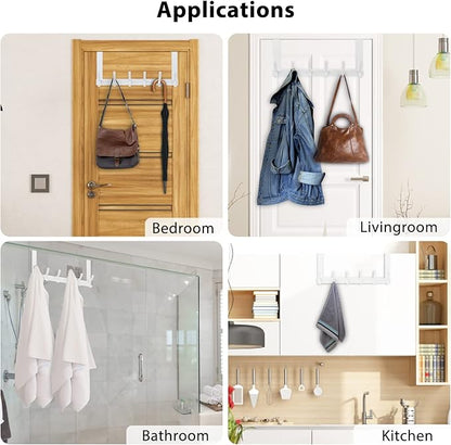 Over The Door Hooks, Door Hanger Hooks for Hanging, Over The Doors Towel Racks for Bathroom with 12 Coat Hook, Coat Rack Bathroom Accessories（2 Pack, White）