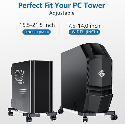 Computer Tower Stand - Adjustable PC Stand for Most Desktop Towers - Elevate and Organize Your Desktop - Mobile CPU PC Holder Cart Riser Printer