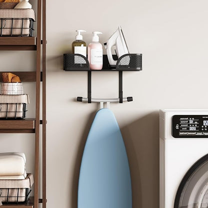 Ironing Board Holder Wall Mount, Metal Ironing Board Hanger, T/V Shaped Space Saving Iron and Iron Holder, Laundry Room Decor and Storage with Large Storage for Laundry/Living Room/Bathroom