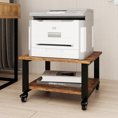 Natwind 2 Tier Laser Printer Stand,19.7''x19.7''x12.6'' Large Printer Table Copier Stand Under Desk,Heavy Duty Rolling Cart with Paper Storage Shelf,Printer Holder on Wheels for Home Office (Retro)