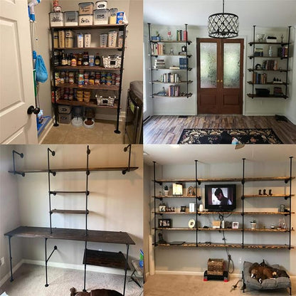 Industrial Wall Mount Iron Pipe Shelf Bracket,Vintage Retro Black DIY Open Bookshelf, Storage Shelves, Ceiling hung Shelves for Home Kitchen Office(2PcsX5Tier,70" Tall,12"deep,Hardware Only)