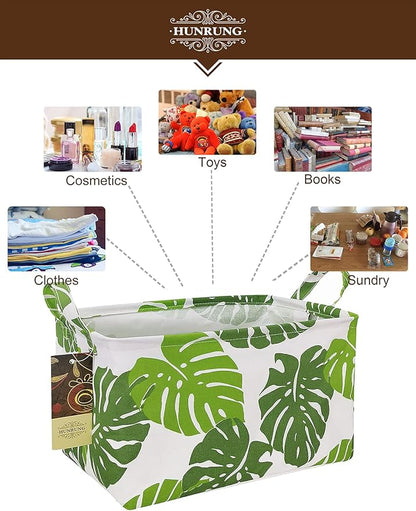 HUNRUNG Rectangle Storage Basket Cute Canvas Organizer Bin for Pet/Children Toys, Books, Clothes Perfect for Rooms/Playroom(Leaf)
