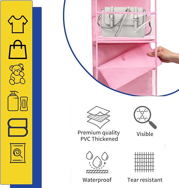 6-Tier Over The Door Hanging Organizer - Multi-Purpose Closet Storage Shelf for Bathroom, Bedroom, Nursery, Pantry(Pink)
