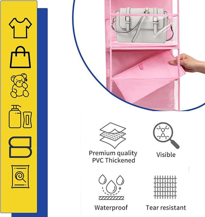 6-Tier Over The Door Hanging Organizer - Multi-Purpose Closet Storage Shelf for Bathroom, Bedroom, Nursery, Pantry(Pink)
