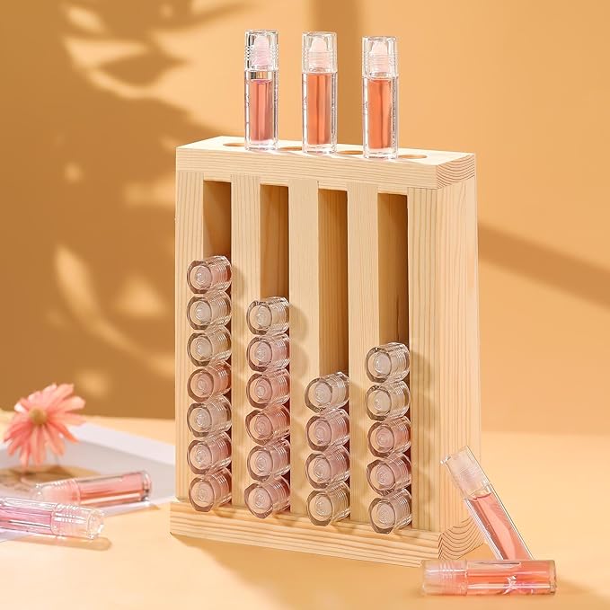 1 Pcs Wooden Lipsticks Holder 0.7 inch Lip Balm Tube Holder Lip Gloss Organizer Display Wood Lipsticks Tube Tower Organizer for Market Craft Booth Room Display (4 Slot)