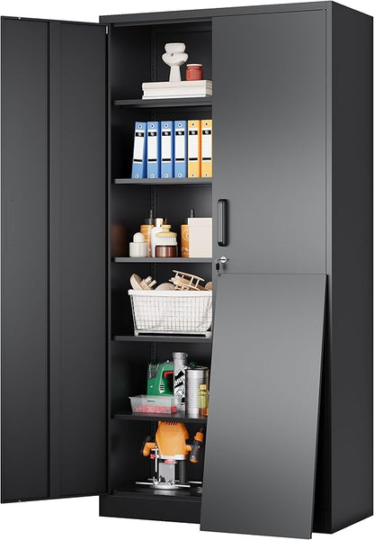 SISESOL Wide & Deep Metal Storage Cabinet with 2 Doors and 6 Shelves,72x36x18 Garage Storage Cabinet,Tall Black Locking Metal Cabinets with Lock,Steel Locked Cabinets for Home,Office,Garage,School