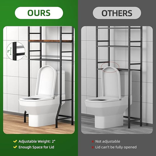 Over The Toilet Storage Rack,4-Tier Over Toilet Bathroom Organizer with Adjustable Wooden Shelves,Freestanding Space Saver Bathroom Cabinet Shelves Over Toilet,Over Toilet Storage, Vintage Brown