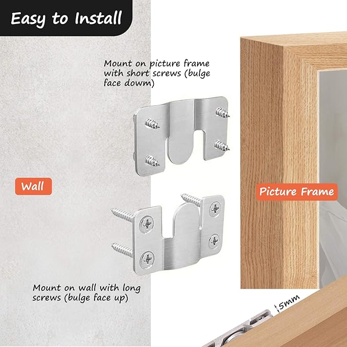 Flush Mount Bracket, Headboard Wall Mounting Brackets-56 x 30mm Interlocking Hanging Bracket, Mounting Hardware for Picture Hanging and Sectional Couch Connectors (8 Pairs)