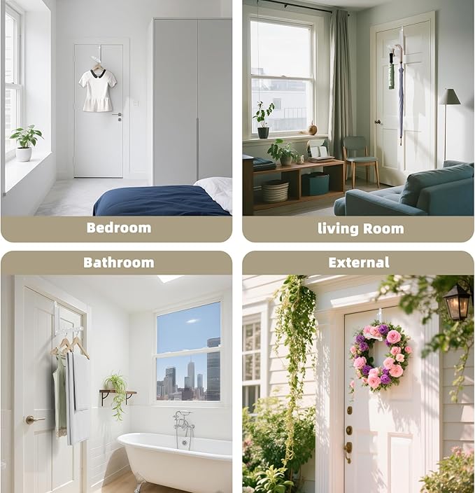 BAKON Over The Door Hanger Folding Clothes Drying Rack, Double Fold Hanging Door Hooks Coat Rack for Indoor Laundry Room Compact Small Space Foldable Portable Clothing Hanger Hook Collapsible- 2 Pack