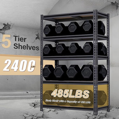 Heavy Duty Garage Shelving 2400 lbs, 28''×12''×60'' Metal Garage, Pantry Storage Shelves, Metal Shelf Rack, Adjustable Storage Shelves