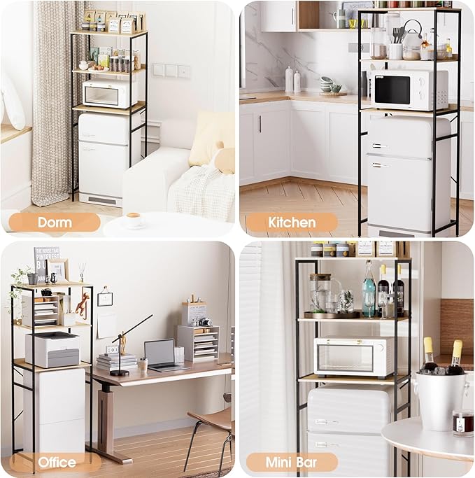 Mini Fridge Shelf Mini Fridge and Microwave Stand Over Mini Fridge Storage Rack 3 Tier Microwave and Fridge Stand Suitable for Dorm, Kitchens, Offices, Natural