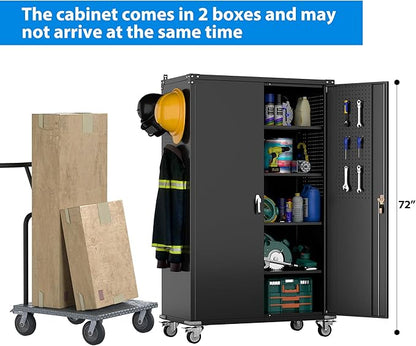 43.3"Wx21.9"Dx72"H Upgraded Wide and Deep Garage Storage Cabinet with Wheels and Doors,Metal Storage Cabinet with Pegboards and 4 Adjustable Shelves for Garage Home Basement,Required Assembly,Black