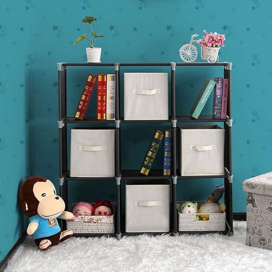 Cube Storage Organizer,9-Cube Closet Storage Shelves, DIY Plastic Closet Cabinet, Modular Bookcase, Storage Shelving for Bedroom, Living Room, Office (Black)