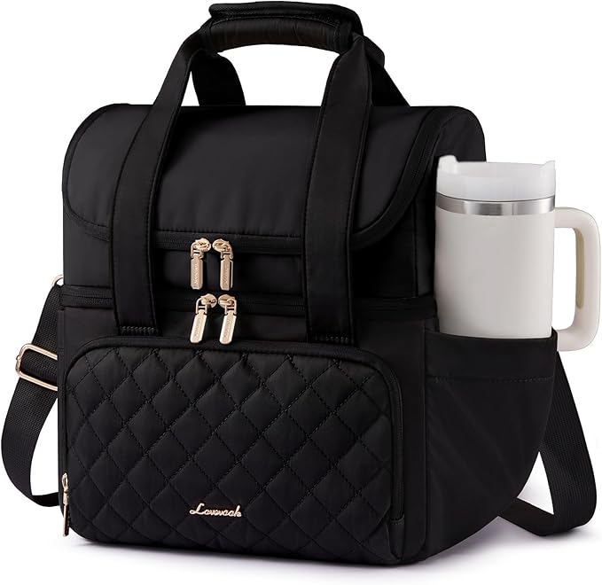 LOVEVOOK Insulated Lunch Bag For Women,Large Double Deck Adult Lunch Box,Teacher Lunch Tote Bag With Cup Holder,Leakproof Cooler Bag With Adjustable Shoulder Strap For Work Picnic Beach