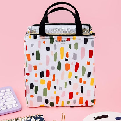 kate spade new york Cute Lunch Bag for Women, Large Capacity Lunch Tote, Adult Lunch Box with Silver Thermal Insulated Interior Lining and Storage Pocket, Painterly Strokes