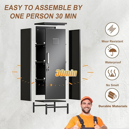 47.24" Metal Storage Locker with Lockable, Employees Metal Steel Locker with 1 Door ＆ 3 Adjustable Shelves, Small Locker Storage Cabinets for Home, School, Office, Gym (Black)