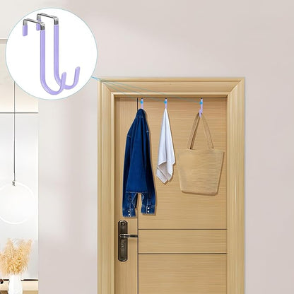 FYY Over The Door Hooks, 4 Pack Door Hangers Hooks with Rubber Prevent Scratches Heavy Duty Organizer Hooks for Living Room, Bathroom, Bedroom Hanging Clothes, Towels, Hats, Coats, Bags Lavender