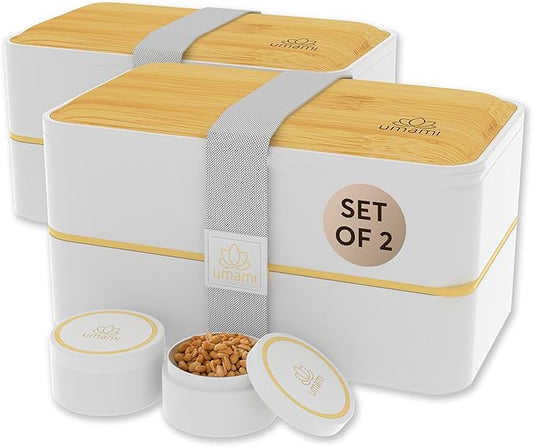 Umami Bento Box Adult All-In-1 w/ 4 Utensils 100% Leakproof, Microwave & Dishwasher Safe Lunch Containers for Adults w/Compartments, Bento Lunch Box Containers